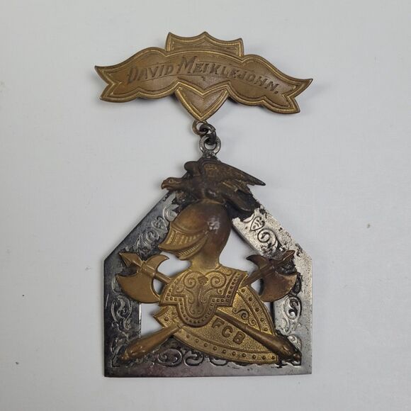 Other - Antique  Knights Of Pythius FCB Crest Badge Pin Medal Crossed Battle Axes